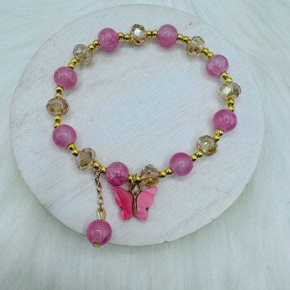 Pink Butterfly Beaded Bracelet - Picture 3 of 4